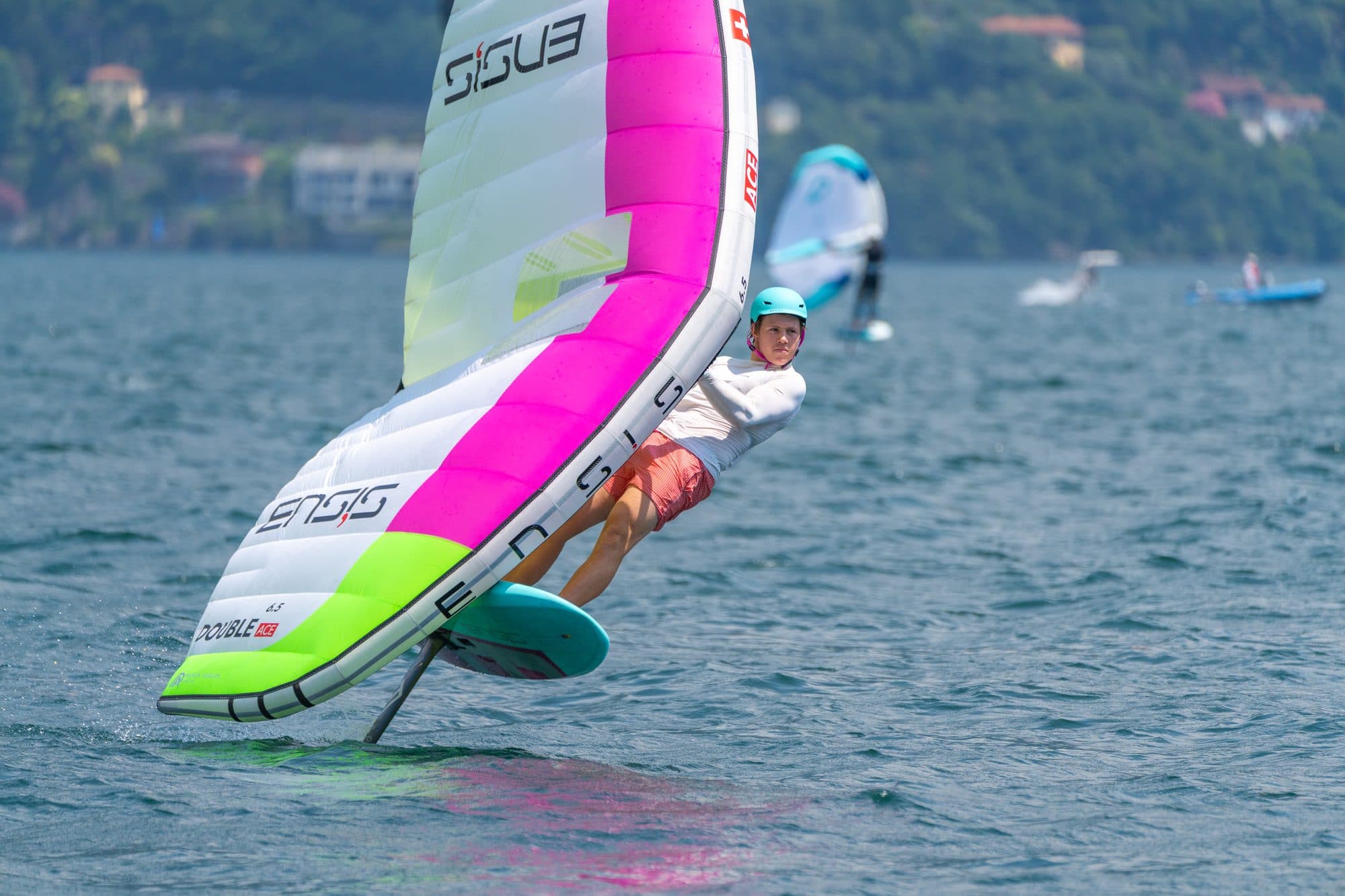 Devin Hauser wingfoil racing with the ENSIS wing in Cremia